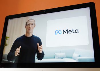 Seen on the screen of a device in Sausalito, Calif., Facebook CEO Mark Zuckerberg announces their new name, Meta, during a virtual event on Thursday, Oct. 28, 2021. Zuckerberg talked up his latest passion -- creating a virtual reality "metaverse" for business, entertainment and meaningful social interactions. (AP Photo/Eric Risberg)