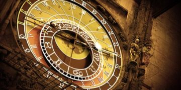 Old astronomical clock on Old Town Hall, Prague, Czech Republic