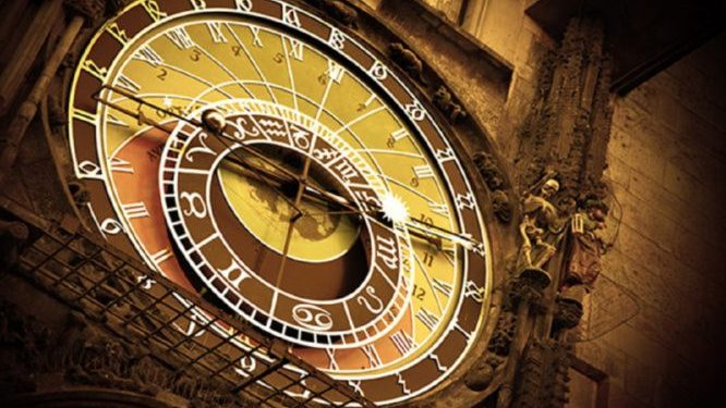 Old astronomical clock on Old Town Hall, Prague, Czech Republic