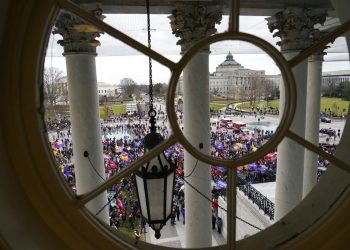 Protesters gather outside the U.S. Capitol, Jan 6, 2021. (AP Photo/Andrew Harnik)