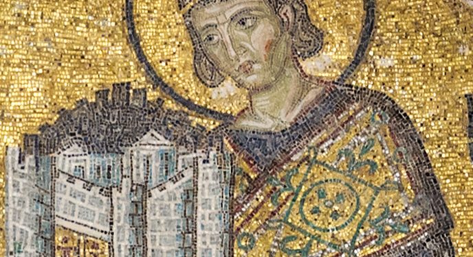Constantin 1er - détail de la mosaïque de l'entrée sud-ouest de Sainte-Sophie (Istanbul, Turquie)
