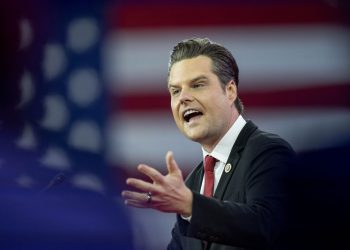 FILE - Rep. Matt Gaetz, R-Fla., speaks during the Conservative Political Action Conference, CPAC 2024, at the National Harbor, in Oxon Hill, Md., Feb. 23, 2024. (AP Photo/Alex Brandon, File)