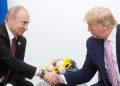 epa07679921 A handout picture made available on official website of President of Russia, shows Russian President Vladimir Putin (L) shaking hands with US President Donald J. Trump (R) during their meeting on the sidelines of the G20 summit in Osaka, Japan, 28 June 2019. In the first time Japan hosts a G20 summit. The summit gathers leaders from 19 countries and the European Union to discuss topics such as global economy, trade and investment, innovation and employment.  EPA/RUSSIAN PRES. PRESS OFFICE / HANDOUT  HANDOUT EDITORIAL USE ONLY/NO SALES