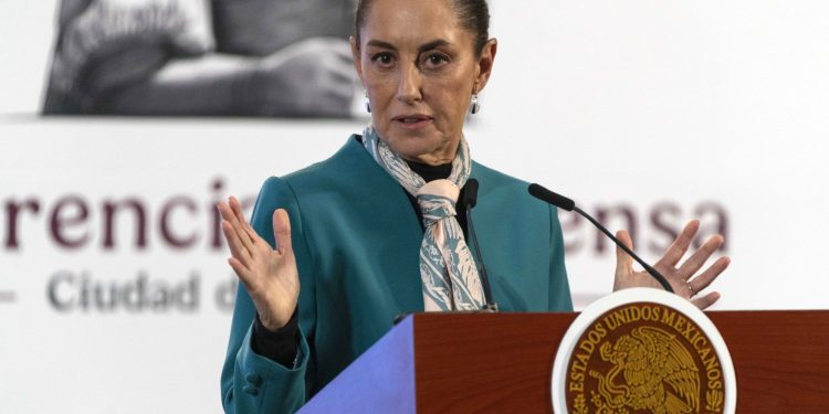Claudia Sheinbaum, Mexico's president, speaks during a news conference at the National Palace in Mexico City, Mexico, on Wednesday, Nov. 6, 2024. Mexicans should remain calm in the wake of Donald Trump's decisive election win, the president of the US's largest trading partner and southern neighbor said, sounding a note of pragmatism as local markets began to recover from their initial shock. Photographer: Stephania Corpi/Bloomberg via Getty Images