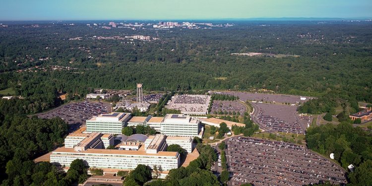 Aerial view of the Central Intelligence Agency headquarters.