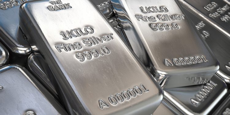 Silver bars or ingots background. Precious metal. 3d illustration